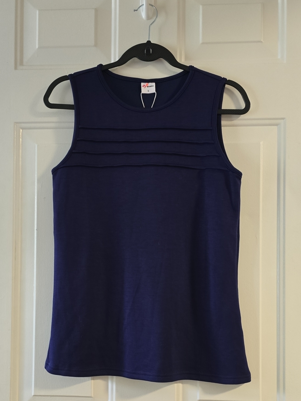 WIHOLL Women's Navy Blue Sleeveless Tank Top Pleated Crew Neck Casual Size S